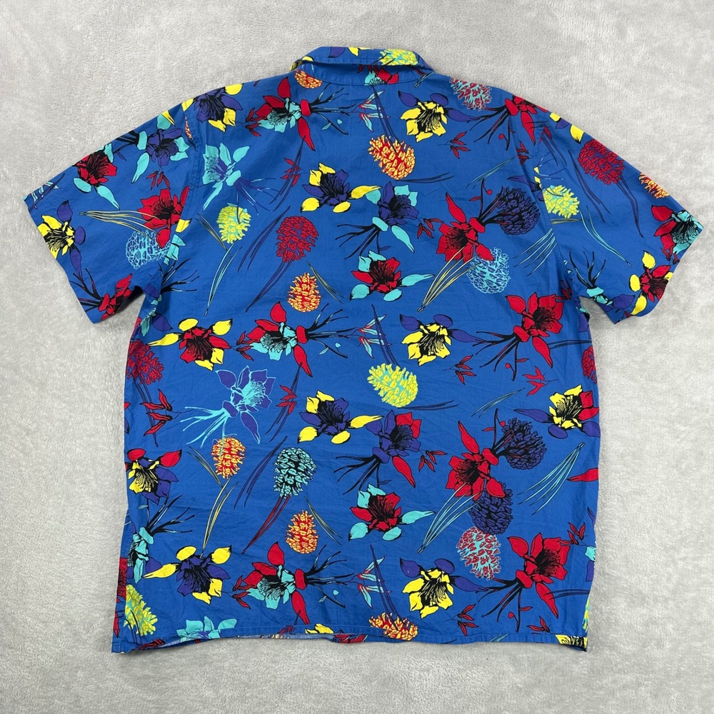 Topo Designs Shirt Men Large Blue Floral Short Sleeve Loop Collar Outdoor Casual - Picture 5 of 10